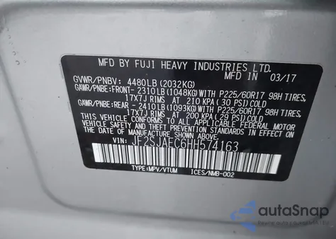 2017 Subaru Forester 2.5I Premium из США, поврежденный, VIN JF2SJAEC6HH574163